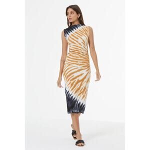 Young Fabulous and Broke Tie Dye Midi Dress Jodie Sun Baked Spiral Blue Tan XS